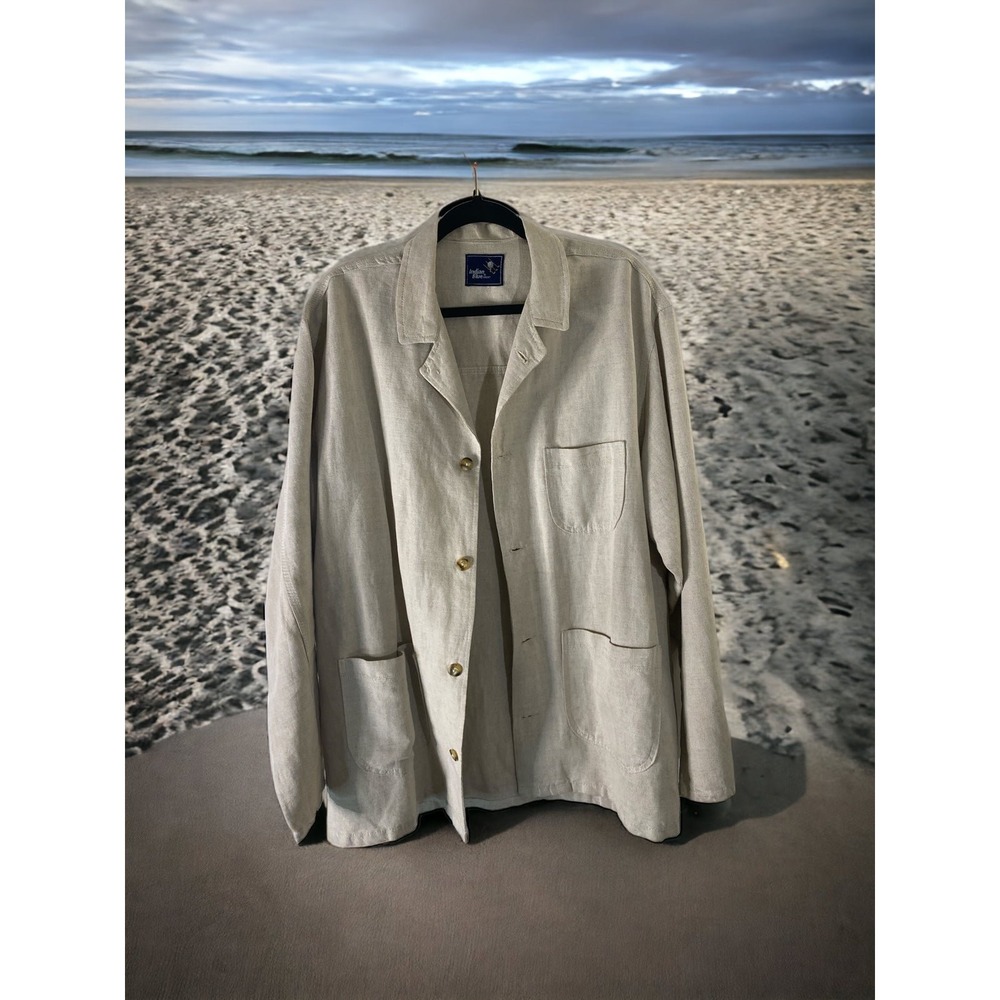 Private Label Linen Patch Pocket Jacket Sz. L Artists Smock Unisex. Raw Beige